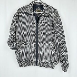 100% Silk Vintage 90's BOGARI STUDIO Blk & White Abstract Bomber Jacket Size: M